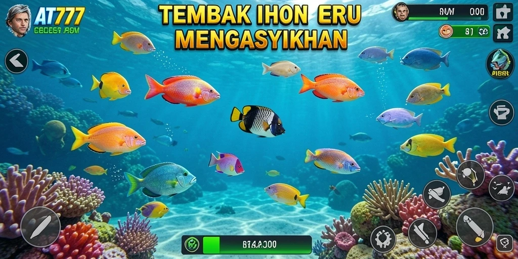 Tangkapan layar gameplay <strong>AT777</strong> yang menampilkan aksi tembak ikan yang mendebarkan.