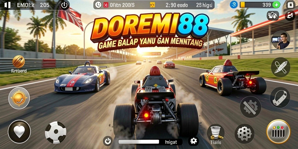 Tangkapan layar gameplay <strong>DOREMI88</strong> yang menunjukkan aksi balapan yang mendebarkan.