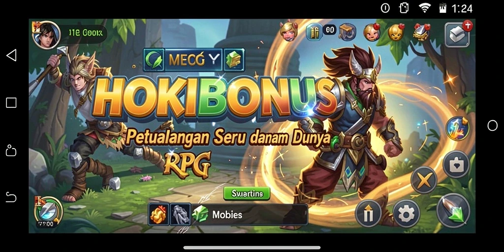 Tangkapan layar gameplay HOKIBONUS yang menampilkan pertarungan seru di dunia RPG.