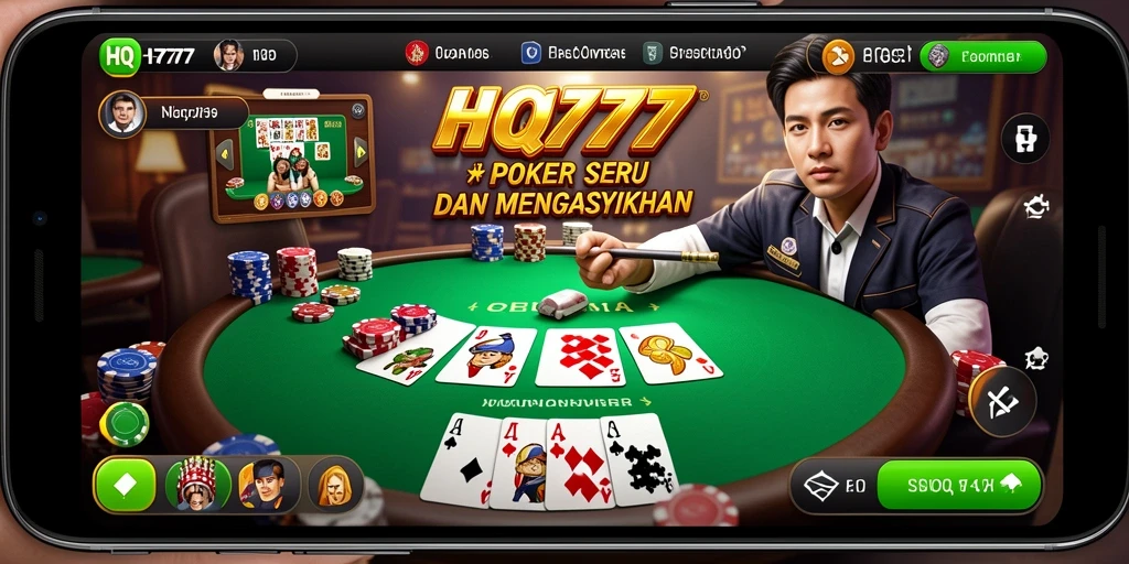 Tampilan gameplay Poker yang seru dan menantang di HQ777.