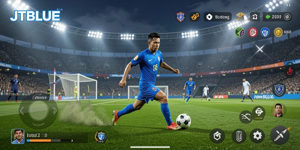 Screenshot utama JTBLUE menampilkan gameplay olahraga yang mendebarkan.