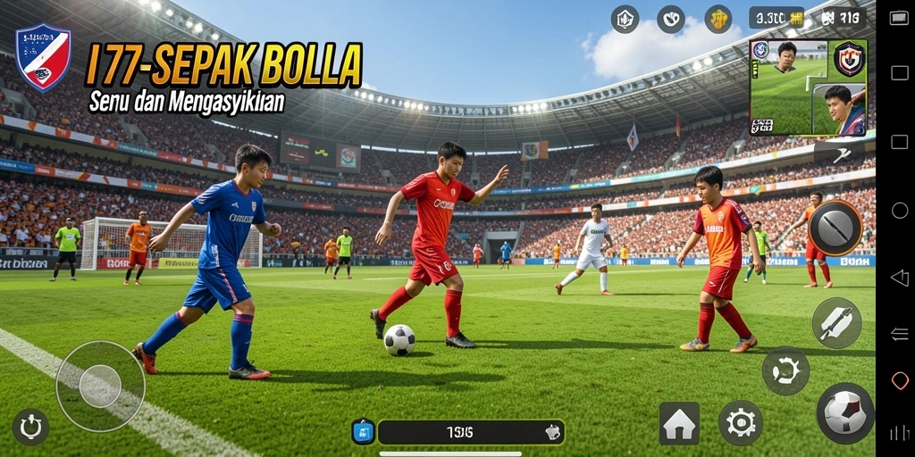 Screenshot L777 menunjukkan aksi mendebarkan dalam permainan sepak bola.