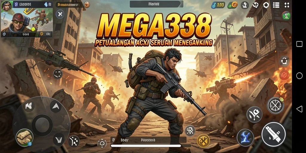 Screenshot menunjukkan aksi seru dalam MEGA338 dengan grafis memukau.