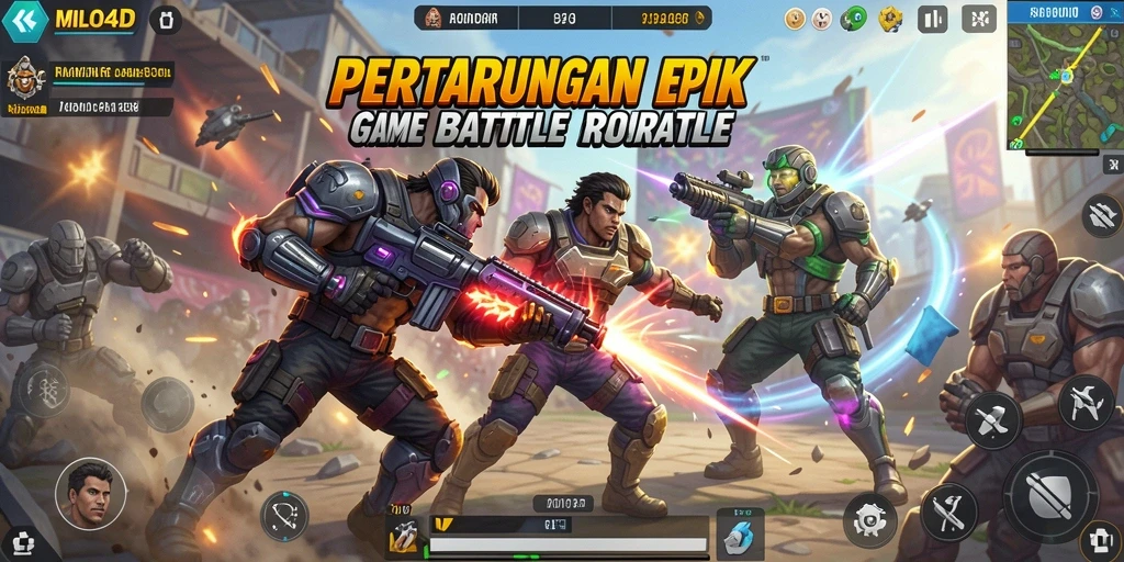 Screenshot gameplay <strong>MILO4D</strong> yang penuh aksi dalam arena Battle Royale.