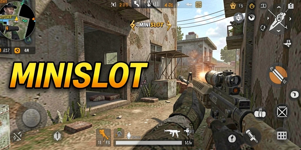 Tampilan gameplay MINISLOT yang menegangkan dalam pertempuran FPS.