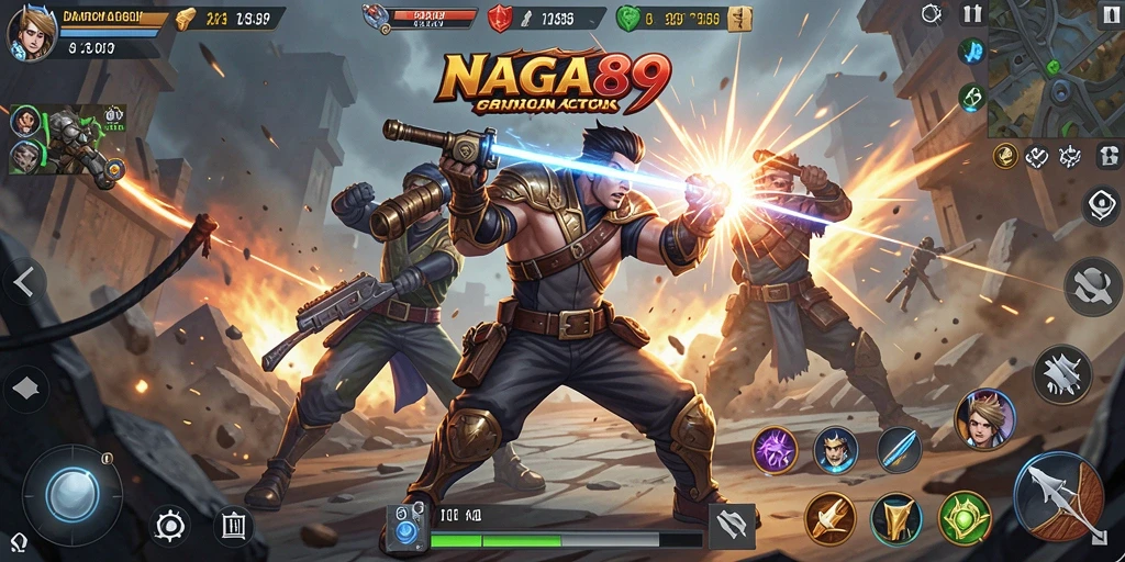 Tangkapan layar utama NAGA889 yang memperlihatkan pertarungan seru.