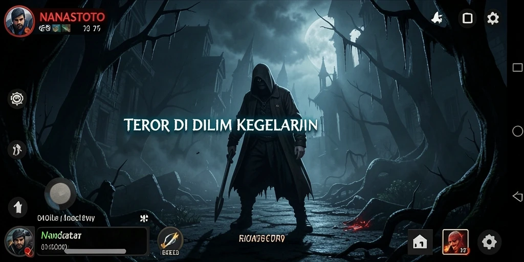 Screenshot gameplay NANASTOTO menampilkan suasana Horror yang mencekam.