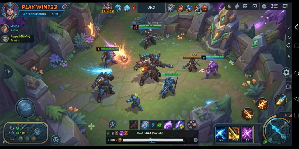 Tangkapan layar dari gameplay PLAYWIN123 yang seru di arena MOBA.