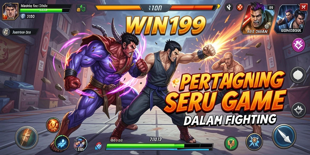 Tangkapan layar permainan WIN199 menampilkan aksi pertarungan seru dan karakter unik.